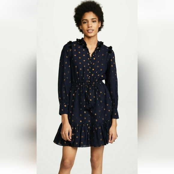 Tuckernuck Figue Emma Blue Gold Polka Dot Cotton Dress Size Small - Picture 5 of 13